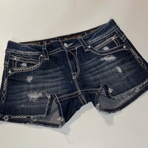 Rock Revival Dark Blue Distressed “Becky Short” Jean Shorts Size 31
